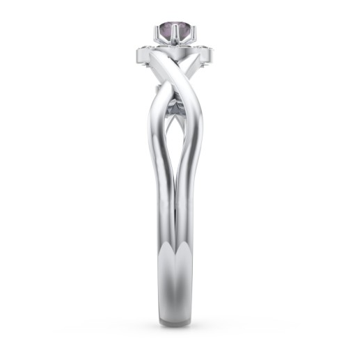 Braided Floral Cluster Ring – Sterling Silver with Alexandrite and Black Premium Zirconia
