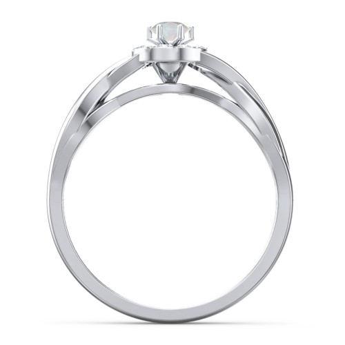 Braided Floral Cluster Ring – Sterling Silver with Opal and White Premium Zirconia