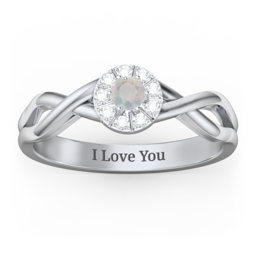 Braided Floral Cluster Ring – Sterling Silver with Opal and White Premium Zirconia