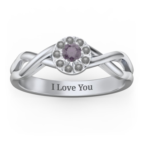 Braided Floral Cluster Ring – Sterling Silver with Alexandrite and Black Premium Zirconia