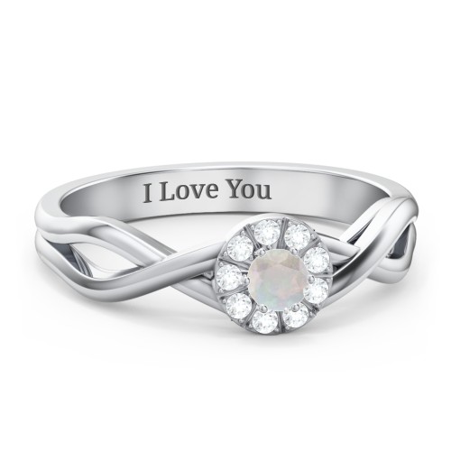 Braided Floral Cluster Ring – Sterling Silver with Opal and White Premium Zirconia