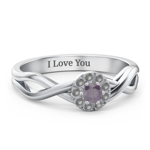 Braided Floral Cluster Ring – Sterling Silver with Alexandrite and Black Premium Zirconia