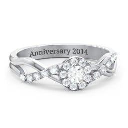 Braided Floral Cluster Ring with Shoulder Accents