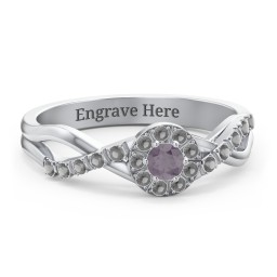 Braided Floral Cluster Ring with Shoulder Accents in 925 Sterling Silver with Alexandrite and Black Premium Zirconia
