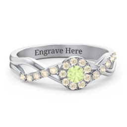 Braided Floral Cluster Ring with Shoulder Accents in 925 Sterling Silver with Peridot and Fancy Yellow Premium Zirconia