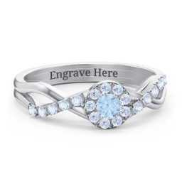Braided Floral Cluster Ring with Shoulder Accents in 925 Sterling Silver with Blue Topaz and Fancy Blue Premium Zirconia
