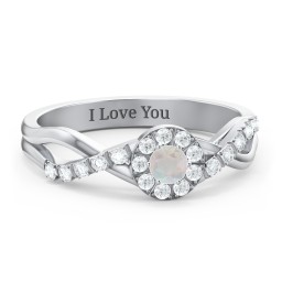 Braided Floral Cluster Ring with Shoulder Accents in 925 Sterling Silver with Opal and White Premium Zirconia