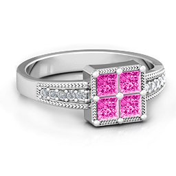 Vintage Princess Cut Ring with Shoulder Accents