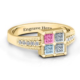Vintage Princess Cut Ring with Shoulder Accents