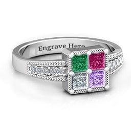 Vintage Princess Cut Ring with Shoulder Accents