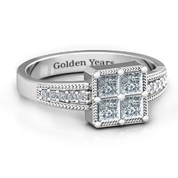 Vintage Princess Cut Ring with Shoulder Accents in 925 Sterling Silver with Cubic Zirconia