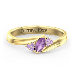 Twisted Marquise Ring with Shoulder Accents in 18K Gold Plated Silver with Amethyst and Amethyst Premium Zirconia
