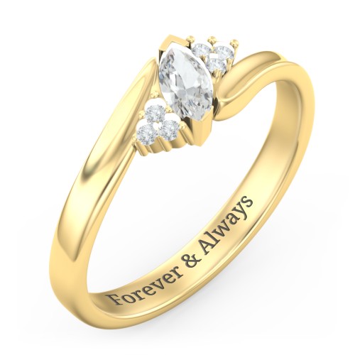 Twisted Marquise Ring with Shoulder Accents – 10K Yellow Gold with Cubic Zirconia and White Premium Zirconia