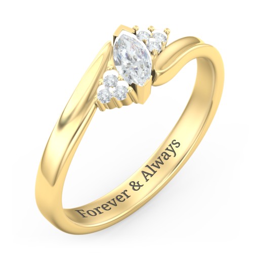 Twisted Marquise Ring with Shoulder Accents – 18K Gold Plated Silver with Diamond