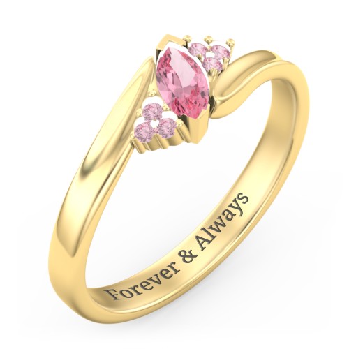 Twisted Marquise Ring with Shoulder Accents – 18K Gold Plated Silver with Pink Tourmaline and Fancy Pink Premium Zirconia