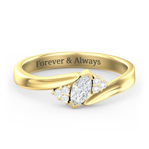 Twisted Marquise Ring with Shoulder Accents – 18K Gold Plated Silver with Diamond