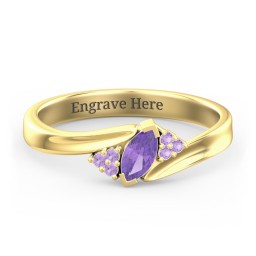Twisted Marquise Ring with Shoulder Accents in 18K Gold Plated Silver with Amethyst and Amethyst Premium Zirconia