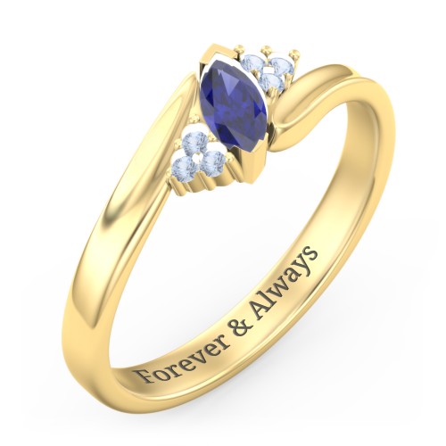 Twisted Marquise Ring with Shoulder Accents – 18K Gold Plated Silver with Blue Sapphire and Fancy Blue Premium Zirconia