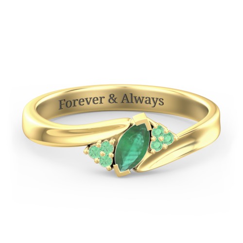 Twisted Marquise Ring with Shoulder Accents – 18K Gold Plated Silver with Emerald and Green Premium Zirconia