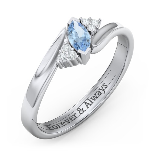 Twisted Marquise Ring with Shoulder Accents – 10K White Gold with Blue Topaz and White Premium Zirconia