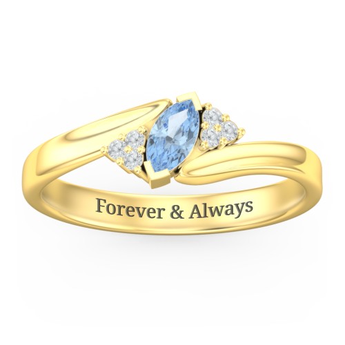 Twisted Marquise Ring with Shoulder Accents – 10K Yellow Gold with Blue Topaz and White Premium Zirconia