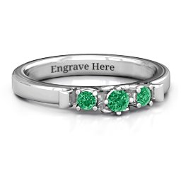 3-Stone Ring with Heart Gallery in 925 Sterling Silver with Emerald