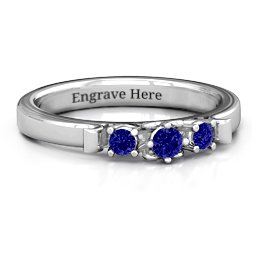 3-Stone Ring with Heart Gallery in 925 Sterling Silver with Blue Sapphire