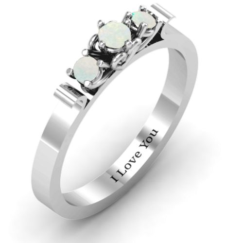 3-Stone Ring with Heart Gallery – Sterling Silver with Opal