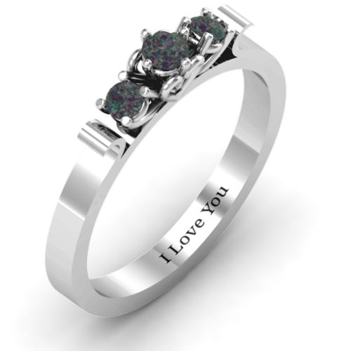 3-Stone Ring with Heart Gallery – Sterling Silver with Alexandrite