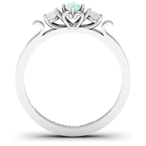 3-Stone Ring with Heart Gallery – Sterling Silver with Opal