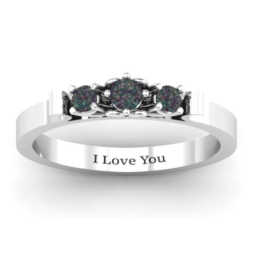 3-Stone Ring with Heart Gallery – Sterling Silver with Alexandrite