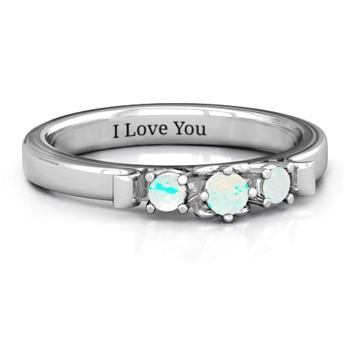 3-Stone Ring with Heart Gallery – Sterling Silver with Opal