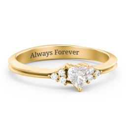 Narrow Heart Ring with Shoulder Accents in 18K Gold Plated Silver with Cubic Zirconia and White Premium Zirconia
