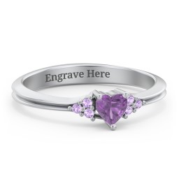 Narrow Heart Ring with Shoulder Accents in 925 Sterling Silver with Amethyst and Amethyst Premium Zirconia