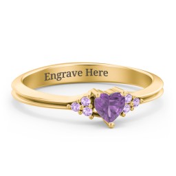 Narrow Heart Ring with Shoulder Accents in 18K Gold Plated Silver with Amethyst and Amethyst Premium Zirconia