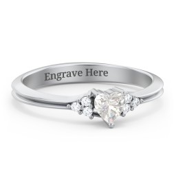Narrow Heart Ring with Shoulder Accents in 925 Sterling Silver with Cubic Zirconia and White Premium Zirconia