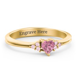 Narrow Heart Ring with Shoulder Accents in 18K Gold Plated Silver with Pink Tourmaline and Fancy Pink Premium Zirconia