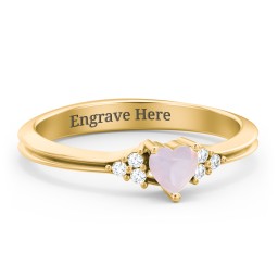 Narrow Heart Ring with Shoulder Accents in 18K Gold Plated Silver with Opal and White Premium Zirconia