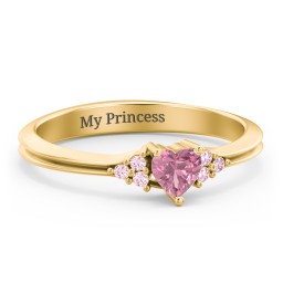Narrow Heart Ring with Shoulder Accents in 18K Gold Plated Silver with Pink Tourmaline and Fancy Pink Premium Zirconia