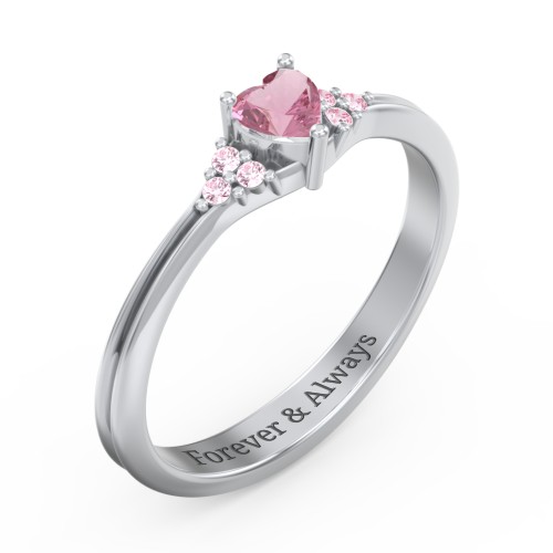 Narrow Heart Ring with Shoulder Accents – Sterling Silver with Pink Tourmaline and Fancy Pink Premium Zirconia