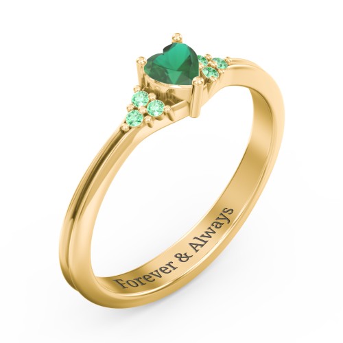Narrow Heart Ring with Shoulder Accents – 18K Gold Plated Silver with Emerald and Green Premium Zirconia