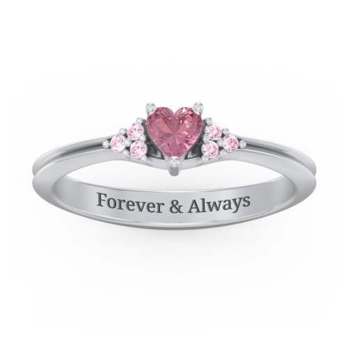 Narrow Heart Ring with Shoulder Accents – Sterling Silver with Pink Tourmaline and Fancy Pink Premium Zirconia