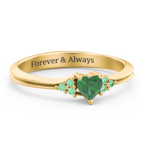 Narrow Heart Ring with Shoulder Accents – 18K Gold Plated Silver with Emerald and Green Premium Zirconia