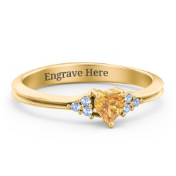 Narrow Heart Ring with Shoulder Accents in 18K Gold Plated Silver with Citrine and Fancy Blue Premium Zirconia