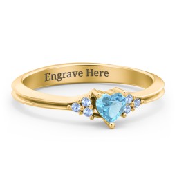 Narrow Heart Ring with Shoulder Accents in 18K Gold Plated Silver with Blue Topaz and Fancy Blue Premium Zirconia