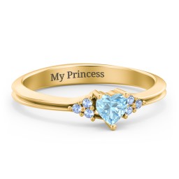 Narrow Heart Ring with Shoulder Accents in 18K Gold Plated Silver with Blue Topaz and Fancy Blue Premium Zirconia