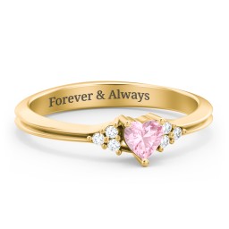 Narrow Heart Ring with Shoulder Accents in 18K Gold Plated Silver with Pink Tourmaline