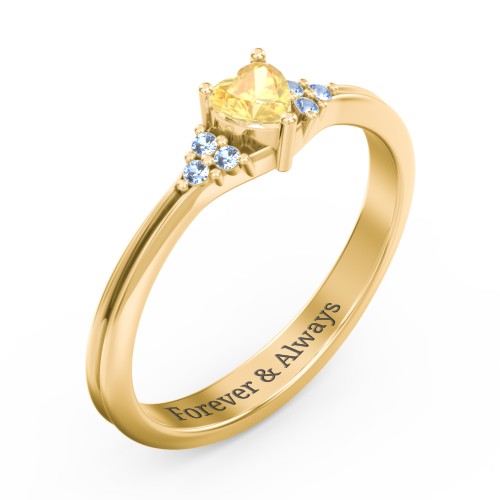 Narrow Heart Ring with Shoulder Accents – 18K Gold Plated Silver with Citrine and Fancy Blue Premium Zirconia