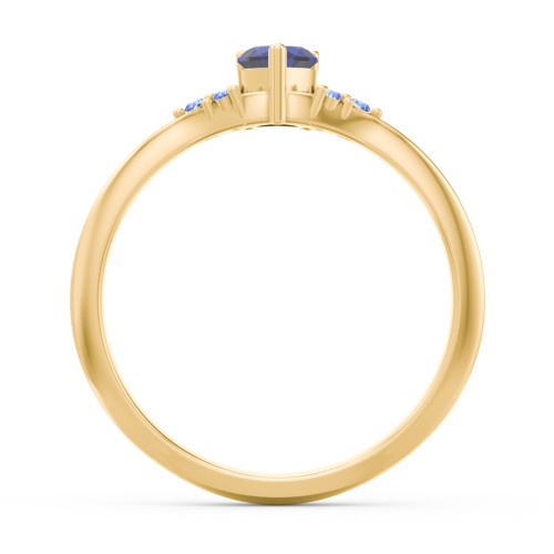 Narrow Heart Ring with Shoulder Accents – 18K Gold Plated Silver with Blue Sapphire and Fancy Blue Premium Zirconia