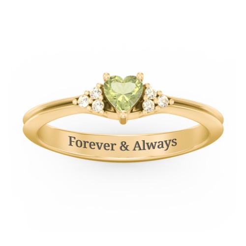 Narrow Heart Ring with Shoulder Accents – 18K Gold Plated Silver with Peridot and Fancy Yellow Premium Zirconia